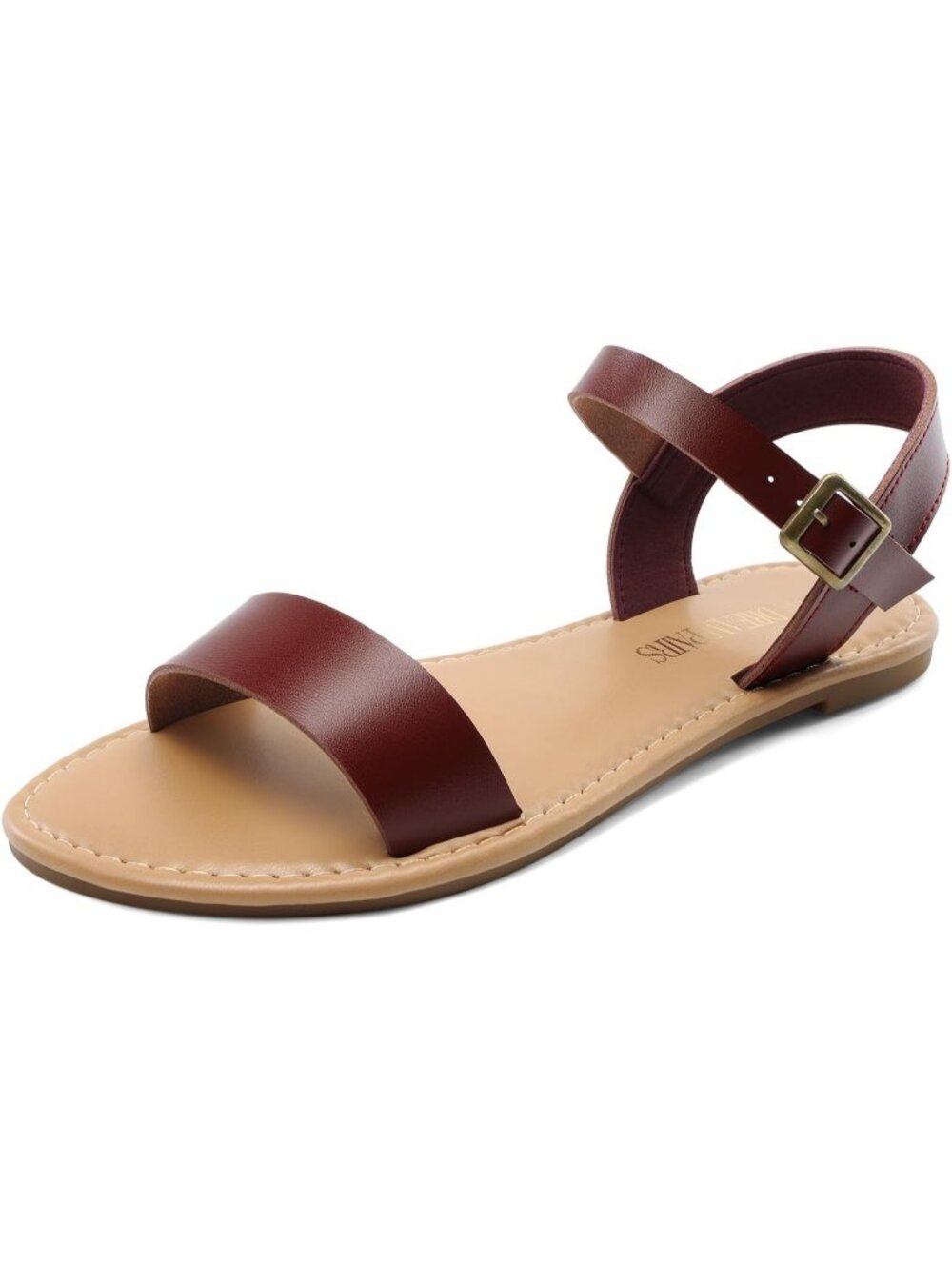 Women's Brown Summer Ankle Strap Open Toes One Band Buckle Non-Slip Flat Sandals